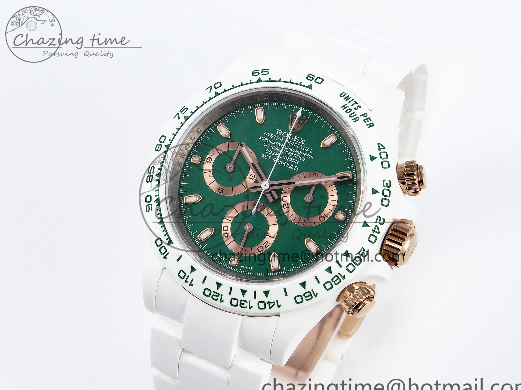 MiroTime 0203 MoistureWicking Daytona AET White Ceramic Case and Bracelet Green Dial SA4130 V 1891